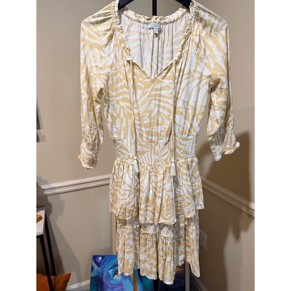3 for $9 Patrons of Peace yellow and white ruffle dress euc XS leaf print